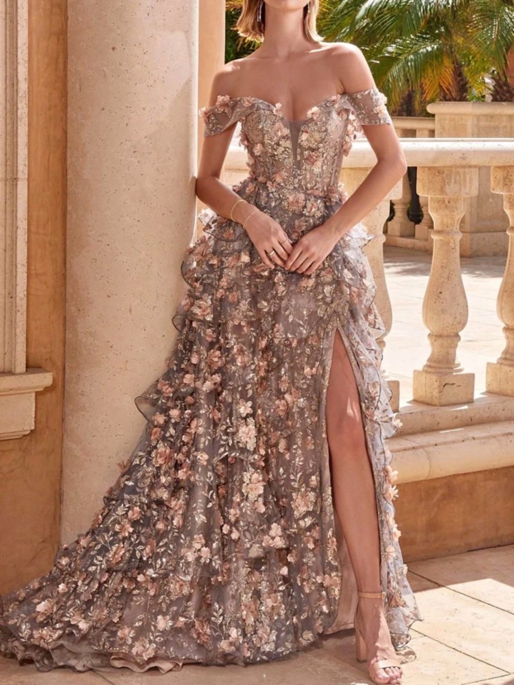 Size 6 Ladevine CC5299 - 3D
Floral Embellished Off-Shoulder
Ball Gown - Picture 3 of 5